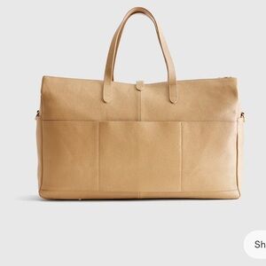 Quince Beige Italian Leather Triple Compartment Weekender Travel Bag